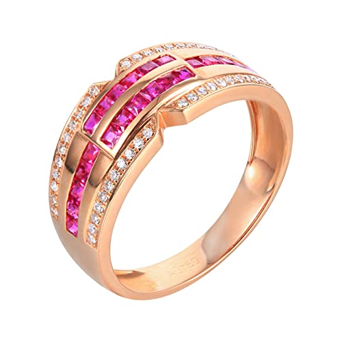 Daesar Ringe Frauen 585 Rotgold, Trauring Damen Einzeln Bandring Breit mit 0.7ct Rubin Verlobungsring Hochzeit Ring Frauen Gr.48 (15.3) von Daesar