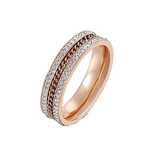 Daesar Ringe Frauen Edelstahl, Damen Ring Personalisiert 3.5MM mit Kette und Zirkonia Rosegold Ringe Verlobung und Hochzeit Große 62 (19.7) von Daesar