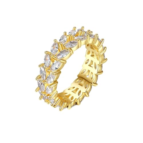 Daesar Ringe Frauen Gold 375, Eheringe Damen Einzeln 5.8MM Blätter mit Moissanit Verlobungsring Hochzeit Ringe Nickelfrei Größe 49 (15.6) von Daesar