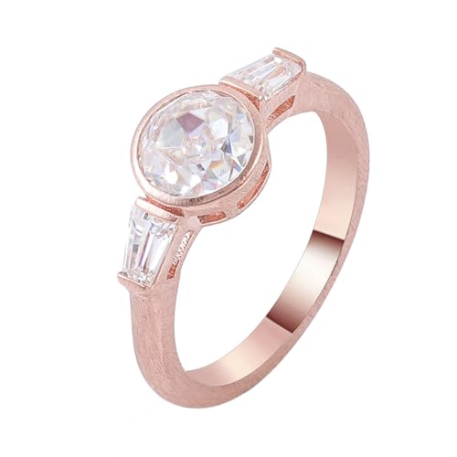 Daesar Ringe Frauen Rotgold 375, Trauringe Damen Einzeln 3 Steine mit Rund Moissanit 3ct Verlobungsring Hochzeit Ringe Nickelfrei Gr.51 (16.2) von Daesar