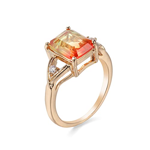 Daesar Ringe Frauen Vergoldet, Gold Ring Personalisiert Rechteck mit Rot Gelb Zirkonia Hochzeit Ringe Damen Modeschmuck Große 54 (17.2) von Daesar