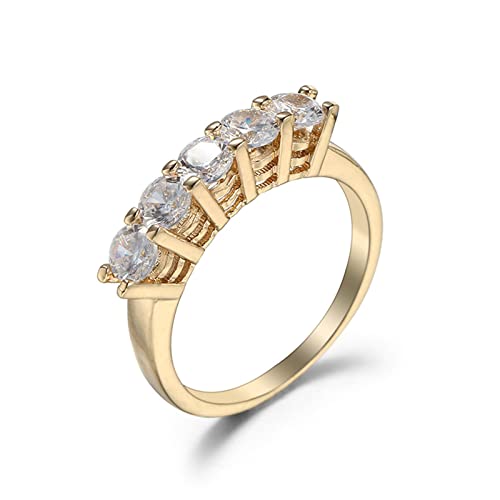 Daesar Ringe Frauen Vergoldet, Gold Ring Personalisiert mit 5 Steine Weiß Zirkonia Hochzeit Ringe Damen Modeschmuck Gr.52 (16.6) von Daesar