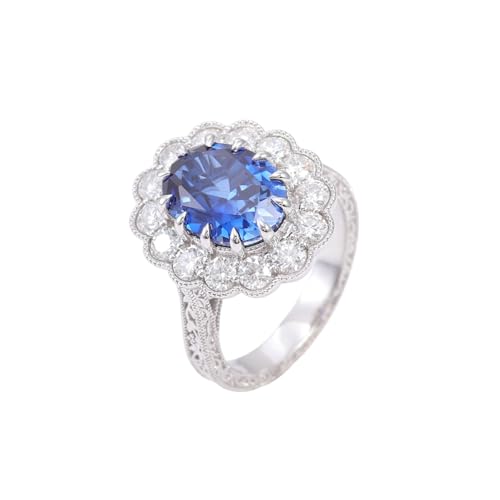 Daesar Ringe Frauen Weißgold 375, Trauringe Damen Einzeln Blumen mit 5ct Oval Saphir Verlobungsring Hochzeit Ringe Nickelfrei Gr.57 (18.1) von Daesar