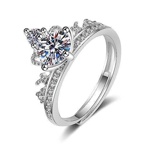 Daesar Ringe Frauen Weißgold 585, Eheringe Damen Einzeln Krone mit Moissanit Verlobungsring Hochzeit Ringe Nickelfrei Gr.50 (15.9) von Daesar