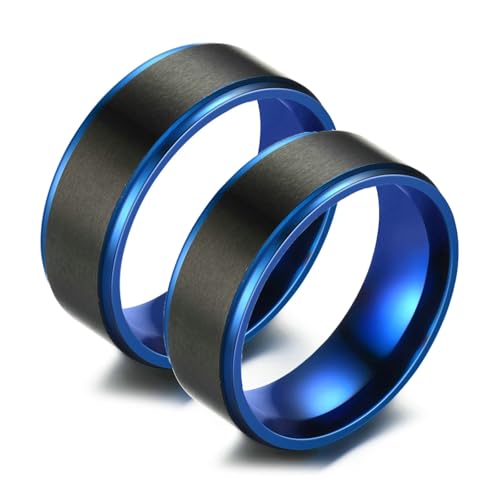 Daesar Ringe Hochzeit Set 2 Ringe, Verlobungsringe Paar Blau Schwarz 8MM Matt Rund Partnerringe Freundschaftsringe Edelstahl für 2 Damen Gr.52 (16.6)& Herren Gr.60 (19.1) von Daesar