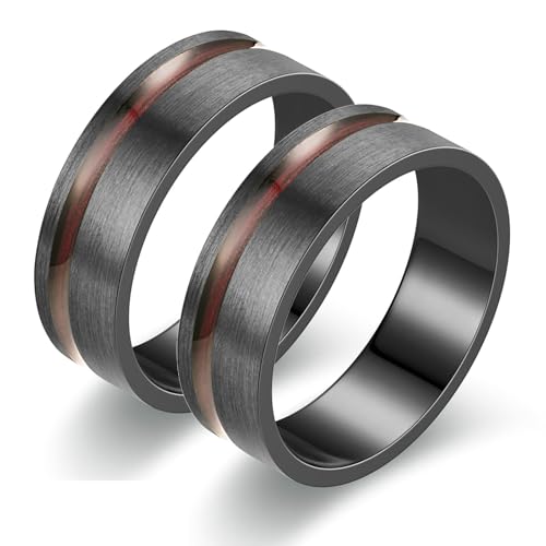 Daesar Ringe Hochzeit Set 2 Ringe, Verlobungsringe Paar Schwarz 8MM Matt mit Holz Partnerringe Freundschaftsringe Edelstahl für 2 Damen Gr.60 (19.1)& Herren Gr.62 (19.7) von Daesar