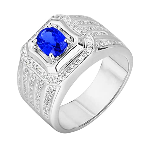 Daesar Ringe Männer 375 Weißgold, Trauring Herren Einzeln Siegelring mit 1.2ct Oval Saphir Verlobungsring Hochzeit Ring Männer Gr.53 (16.9) von Daesar
