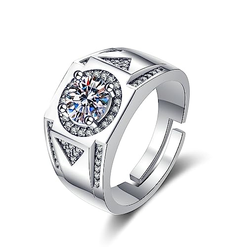 Daesar Ringe Männer 750 Weißgold, Trauring Herren Einzeln Breit Siegelring mit Moissanit Verlobungsring Hochzeit Ring Männer Nickelfrei Größe 62 (19.7) von Daesar