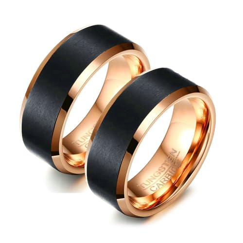 Daesar Ringe Verlobung Set 2 Ringe Schwarz Rosegold, Paar Ringe Wolframcarbid 8MM Matt, Trauringe mit Gravur Partnerringe für Sie und Ihn Damen Gr.60 (19.1)& Herren Gr.62 (19.7) von Daesar