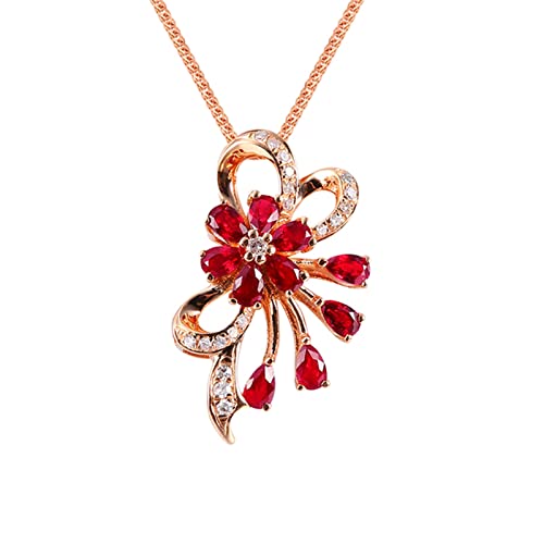 Daesar Rotgold Halskette Damen 14 Karat Echtgold, Kette Rosegold 45CM Charms Anhänger Knot Blume mit 0.55ct Rubin und Diamant Halskette für Frauen Hochzeit von Daesar