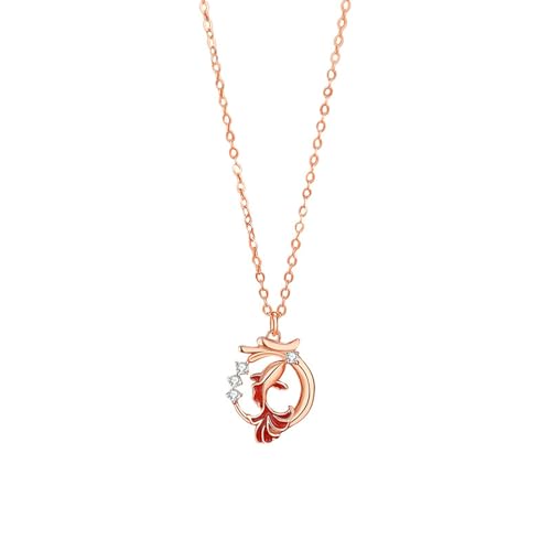 Daesar Rotgold Halskette Damen 9 Karat Echtgold, Kette Rosegold 45CM Charms Anhänger Drache und Koi mit Diamant Halskette für Frauen Hochzeit von Daesar