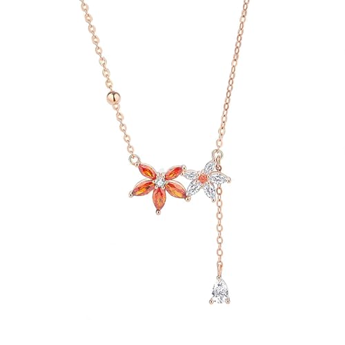 Daesar Rotgold Kette 585 Echtgold mit Anhänger, Halskette Damen 45 CM Ahornblätter mit Citrin und Moissanit Anhänger Kette Frauen Hochzeit Echtschmuck von Daesar