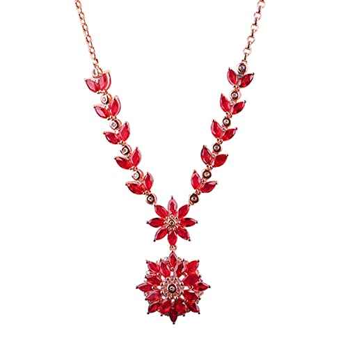Daesar Rotgold Kette 585 Echtgold mit Anhänger, Halskette Damen 50 CM Sonnenblume mit 5.88ct Rubin und Diamant Anhänger Kette Frauen Hochzeit Echtschmuck von Daesar