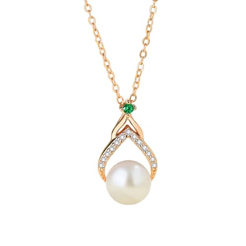 Daesar Rotgold Kette 750 Echtgold mit Anhänger, Halskette Damen 45 CM Tropfen mit Perle Smaragd und Diamant Anhänger Kette Frauen Hochzeit Echtschmuck von Daesar