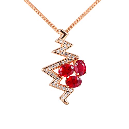 Daesar Rotgold Kette 750 Echtgold mit Anhänger, Halskette Damen 45 CM Wellen mit 0.93ct Rubin und Diamant Anhänger Kette Frauen Hochzeit Echtschmuck von Daesar