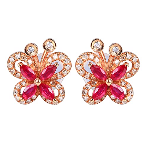 Daesar Rubin Ohrringe Rotgold 585 Echtgold, Ohrstecker Damen Schmetterling mit 0.168ct Rubin und Diamant Ohrringe Hochzeit Braut Allergiefrei von Daesar