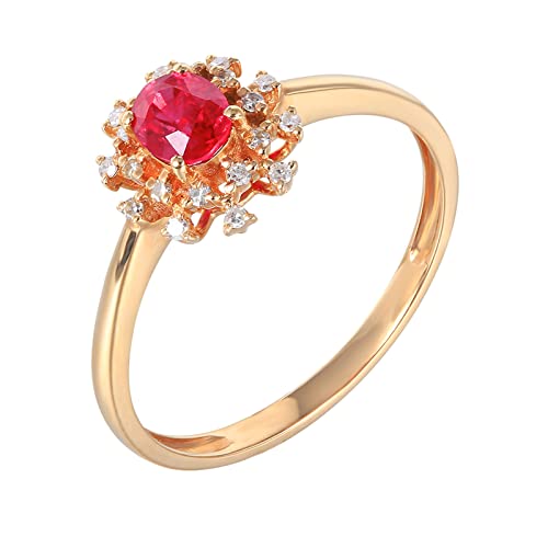 Daesar Rubin Ring 18 Karat Gold 750 Damen, Trauringe Schneeflocke mit Oval Rubin 0.55ct Verlobungsringe Hochzeit Jahrestag Ringe Große 50 (15.9) von Daesar