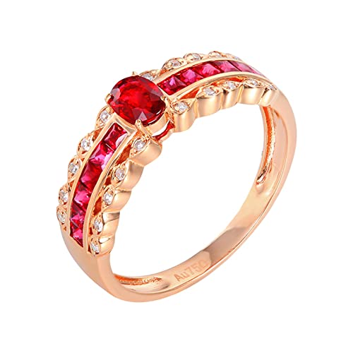 Daesar Rubin Ring 18 Karat Rotgold 750 Damen, Trauringe mit 0.95ct Rubin Bandring Verlobungsringe Hochzeit Jahrestag Ringe Große 52 (16.6) von Daesar