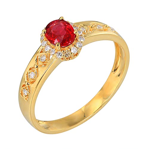 Daesar Rubin Ring 375 Gold 9 Karat, Eheringe Damen Einzeln 4-Steg-Krappenfassung mit Oval Rubin 0.45ct Verlobungsring Jahrestag Hochzeit Ringe Frauen Große 58 (18.5) von Daesar
