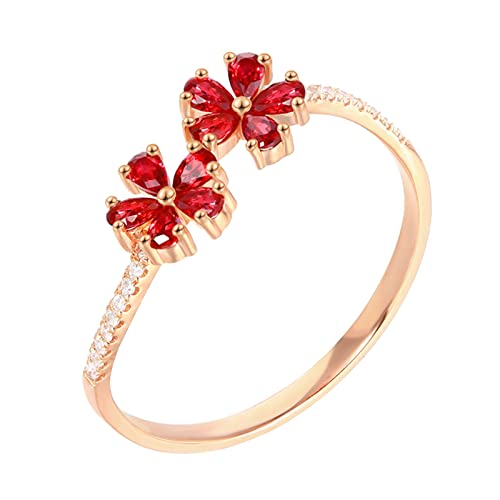 Daesar Rubin Ring Damen 14 Karat Rotgold 585, Trauringe Einzeln Blumen mit 0.4ct Rubin Eheringe Verlobungsringe für Frauen Gr.64 (20.4) von Daesar