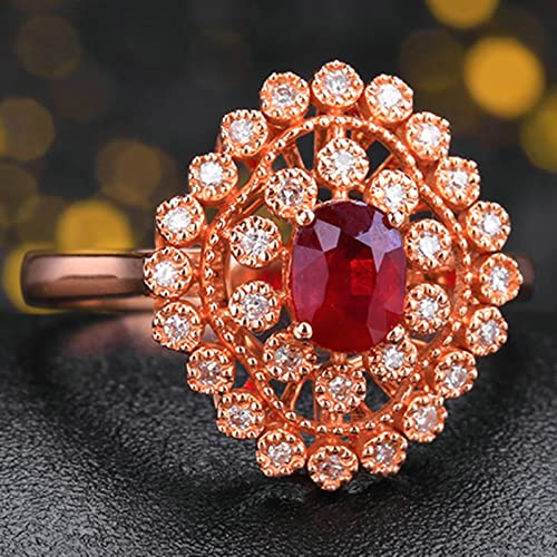 Daesar Rubin Ringe Frauen Gold 375, Eheringe Damen Einzeln Blume mit Oval Rubin 0.65ct Verlobungsring Jahrestag Hochzeit Ringe Große 52 (16.6) von Daesar