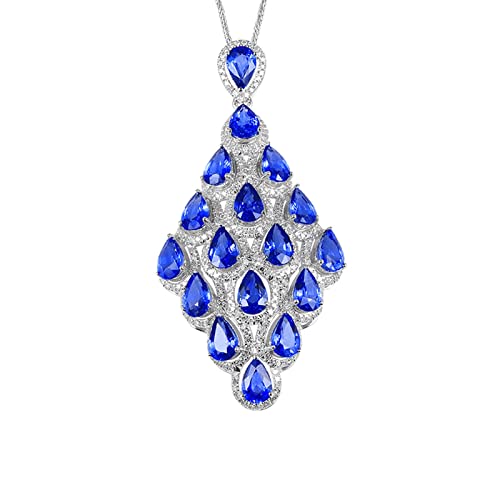 Daesar Saphir Halskette Weißgold 750 Damen, Weißgold Kette 45CM Charm Anhänger Quadrat mit 8.7ct Tropfen Saphir und Diamant Hochzeit Halskette für Frauen von Daesar