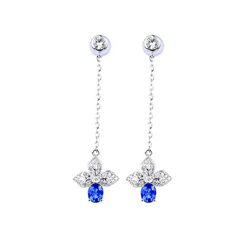 Daesar Saphir Ohrringe Weißgold 750 18K Echt Damen, Ohrhänger Kleeblatt mit 0.78ct Blauer Saphir und 0.26ct Weißer Saphir Ohrringe Hängend Hochzeit Braut Allergiefrei von Daesar
