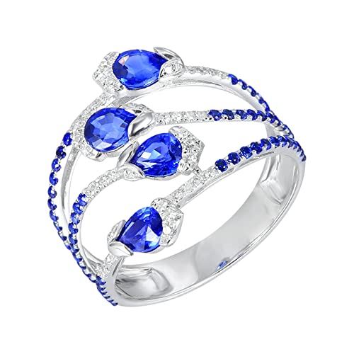 Daesar Saphir Ring Damen 18 Karat Weißgold 750, Trauringe Einzeln Blumenstrauß mit 1.7ct Saphir Wickelring Eheringe Verlobungsringe für Frauen Große 50 (15.9) von Daesar