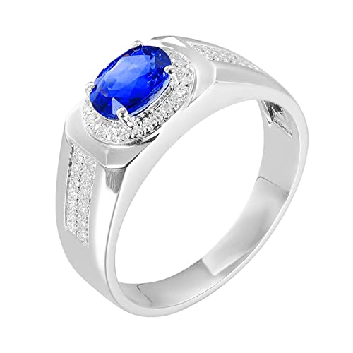 Daesar Saphir Ring Herren 9 Karat Weißgold 375, Trauringe Einzeln mit 1.2ct Oval Saphir Siegelring Eheringe Verlobungsringe für Männer Große 52 (16.6) von Daesar