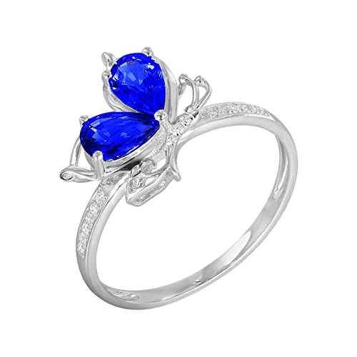 Daesar Saphir Ring Weißgold 585 14K Echt Damen, Verlobungsringe Schmetterling mit 0.95ct Tropfen Saphir Eheringe Hochzeit Jahrestag Ringe Frauen Große 51 (16.2) von Daesar