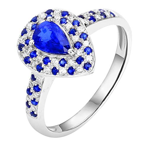 Daesar Saphir Ring Weißgold 585 14K Echt Damen, Verlobungsringe Tropfen mit Saphir 0.8ct Eheringe Hochzeit Jahrestag Ringe Frauen Gr.60 (19.1) von Daesar