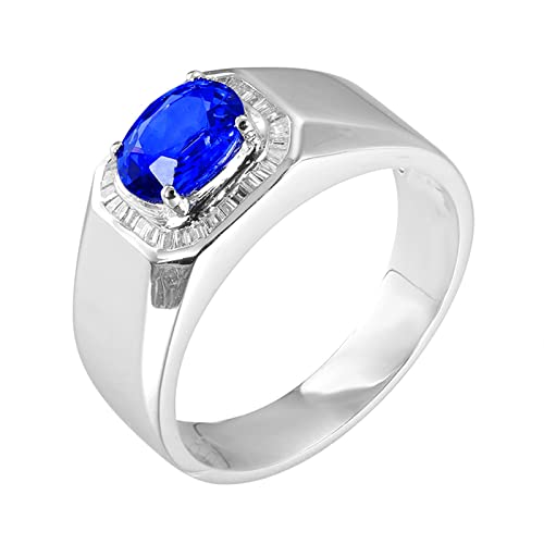 Daesar Saphir Ring Weißgold Herren 585 Echtgold, Hochzeitsringe Siegelring mit 1.35ct Oval Saphir Trauringe Verlobungsringe Männer Gr.60 (19.1) von Daesar