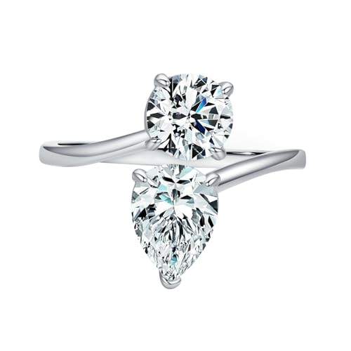 Daesar Trauring 375 Weißgold Damen Einzeln, Hochzeit Ringe Offen mit Rund und Tropfen Moissanit Verlobungsringe Frauen Ringe Nickelfrei Gr.56 (17.8) von Daesar