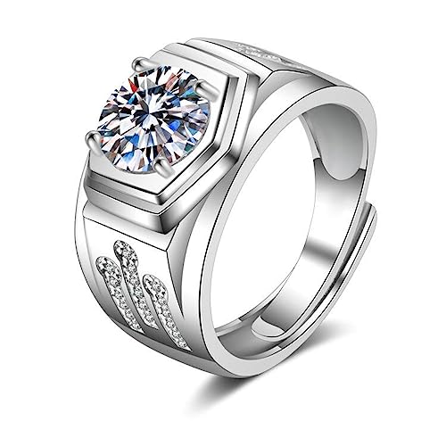 Daesar Trauring Herren Einzeln Weißgold 585, Hochzeit Ringe Siegelring mit Erstellten Diamant 1ct Verlobungsringe Männer Ringe Nickelfrei Größe 62 (19.7) von Daesar
