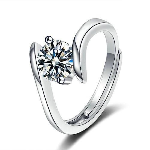 Daesar Trauringe 375 Weißgold, Ehering Damen Einzeln Solitär mit Moissanit 0.5ct Verlobungsringe Hochzeit Ringe Frauen Nickelfrei Gr.56 (17.8) von Daesar