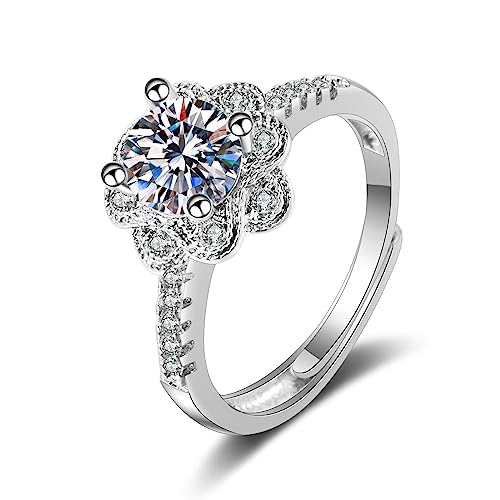 Daesar Trauringe 585 Weißgold, Ehering Damen Einzeln Blumen mit Moissanit Verlobungsringe Hochzeit Ringe Frauen Nickelfrei Größe 63 (20.1) von Daesar