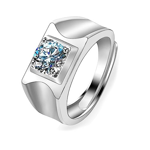 Daesar Trauringe 585 Weißgold, Ehering Herren Einzeln Solitär mit Erstellten Diamant 1ct Siegelring Verlobungsringe Hochzeit Ringe Männer Nickelfrei Gr.63 (20.1) von Daesar