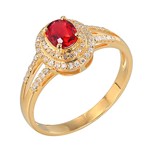 Daesar Trauringe 750 Gold, Ehering Damen Einzeln Halo mit 0.55ct Oval Rubin Verlobungsringe Hochzeit Ringe Frauen Gr.51 (16.2) von Daesar