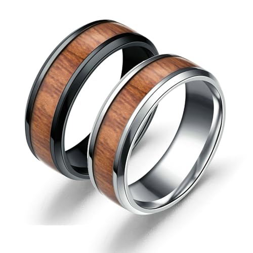 Daesar Trauringe Edelstahl Paarpreis mit Gravur, Ringe Set Damen Herren 8MM mit Holz Verlobungsringe Partnerringe Personalisiert für 2 Silber Gr.52 (16.6)& Schwarz Gr.62 (19.7) von Daesar