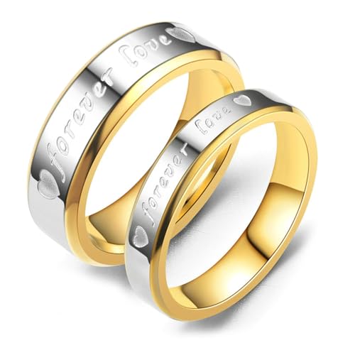 Daesar Trauringe für Sie und Ihn Set Edelstahl, Hochzeit Ringe Paar mit Gravur 4MM 6MM Forever Love Verlobungsringe Pärchen Ringe Personalisiert Gold Silber Damen Gr.60 (19.1)& Herren Gr.57 (18.1) von Daesar