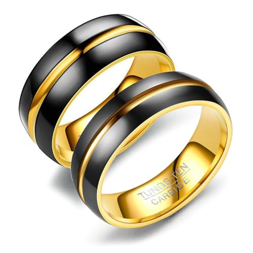 Daesar Trauringe für Sie und Ihn Set Wolframcarbid, Hochzeit Ringe 6MM 8MM Bicolor Hochglanzpoliert Verlobungsringe Paar Ringe Personalisiert Schwarz Gold Damen Gr.63 (20.1)& Herren Gr.63 (20.1) von Daesar