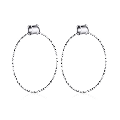 Daesar Tunnel Piercing 12MM, Ohr Plug SetCreolen Silber mit Anhänger Hoop Ohrringe Damen Expander Edelstahl von Daesar