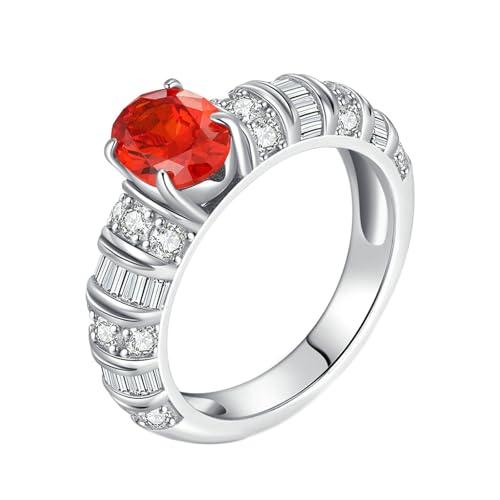 Daesar Verlobungsring Damen 585 Weißgold, Frauen Ringe 4-Steg-Krappenfassung mit Oval Erstellter Rubin Eheringe Hochzeit Ringe Größe 52 (16.6) von Daesar