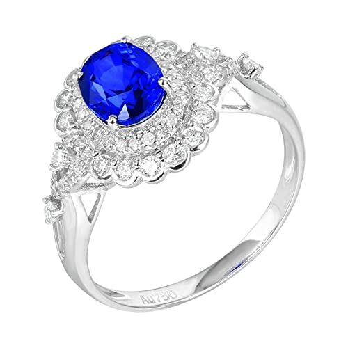 Daesar Verlobungsring Damen 750 Weißgold, Frauen Ringe mit 1.5ct Oval Saphir Blume Jahrestag Hochzeit Ringe Eheringe Nickelfrei Gr.63 (20.1) von Daesar