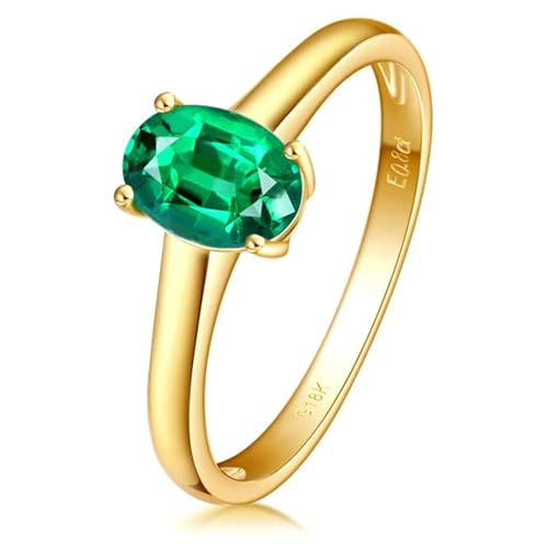 Daesar Verlobungsring Damen Gold 750, Trauringe Solitär mit Oval Kreierter Smaragd 0.45ct Ring Gr.48, Hochzeit Ring Frauen Nickelfrei von Daesar