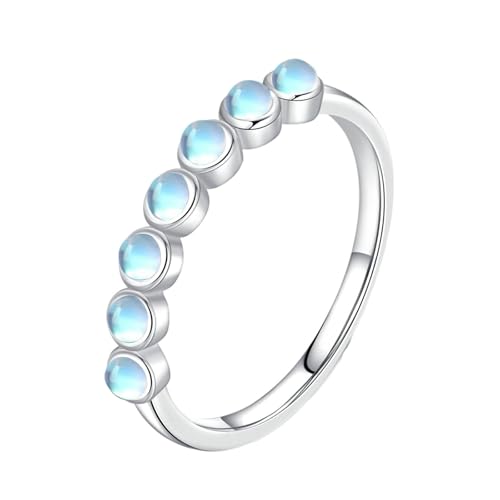 Daesar Verlobungsring Damen Weißgold 375, Trauringe 7 Steine mit Mondstein Hochzeit Ringe Frauen Nickelfrei Größe 61 (19.4) von Daesar