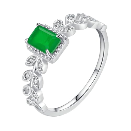 Daesar Verlobungsring Damen Weißgold 375, Trauringe Blätter mit Moissanit und Erstellter Smaragd Hochzeit Ringe Frauen Nickelfrei Gr.54 (17.2) von Daesar