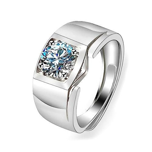 Daesar Verlobungsring Herren Weißgold 585, Ehering Einzeln Solitär mit Erstellten Diamant 1ct Siegelring Hochzeit Ringe Männer Nickelfrei Größe 62 (19.7) von Daesar