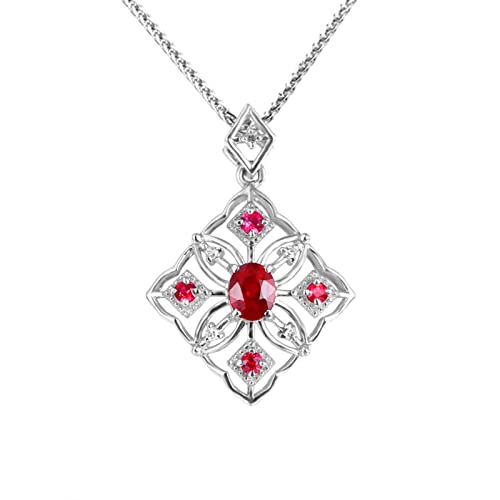 Daesar Weißgold Halskette Damen 14 Karat Echtgold, Kette Weißgold 45CM Charms Anhänger Blumen mit 0.444ct Rubin und Diamant Halskette für Frauen Hochzeit von Daesar