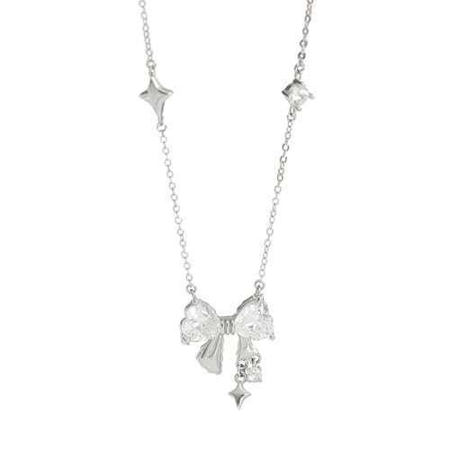 Daesar Weißgold Halskette Damen 18 Karat Echtgold, Kette Weißgold 45CM Charms Anhänger Stern und Knoten mit Moissanit Halskette für Frauen Hochzeit von Daesar